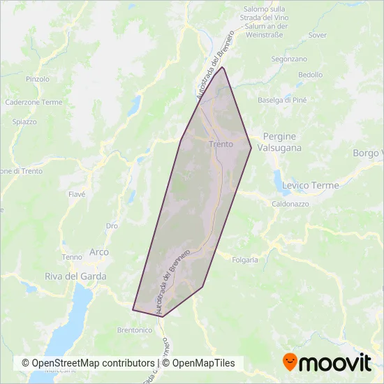 Area coperta dal servizio di Trentino Trasporti