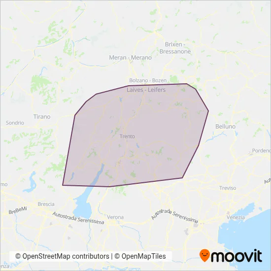 Area coperta dal servizio di Trentino Trasporti