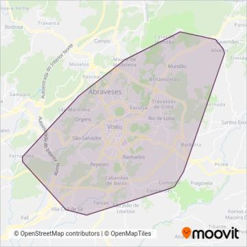 Área de cobertura no mapa do(a) MUV - Mobilidade Urbana de Viseu