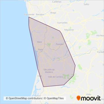 Área de cobertura no mapa do(a) UNIR - Mobilidade da Área Metropolitana do Porto