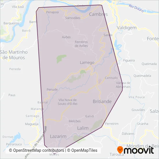 Transportes Públicos de Lamego coverage area map