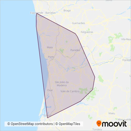 Área de cobertura no mapa do(a) UNIR Mobilidade da Area Metropolitana do Porto