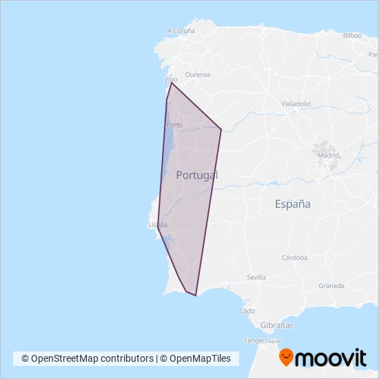 Área de cobertura no mapa do(a) CP - Comboios de Portugal