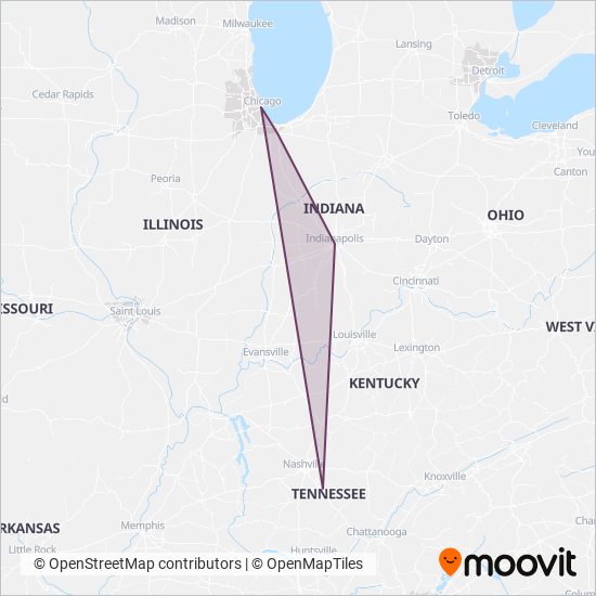 Mapa del área de cobertura de FlixBus-us