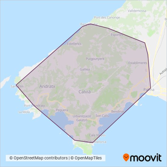 Mapa del área de cobertura de Moventis