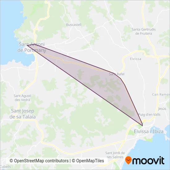 Mapa del área de cobertura de Autobuses San Antonio SA
