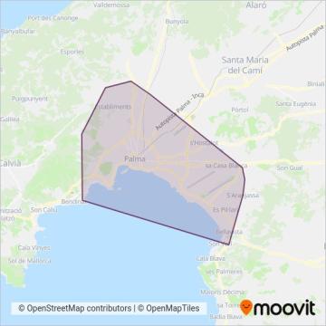 Mapa del área de cobertura de EMT Palma