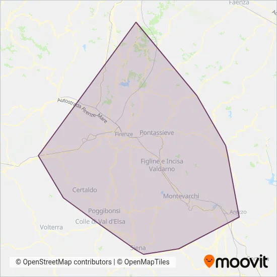 Arezzo, Florence and Provinces - Tuscan Bus Lines coverage area map