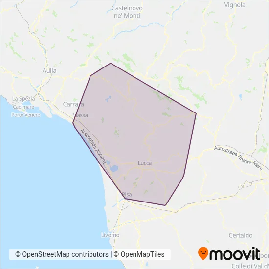Lucca and Province - Tuscan Bus Lines coverage area map