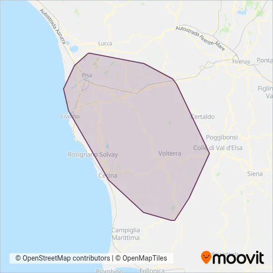 Pisa and Province - Tuscan Bus Lines coverage area map