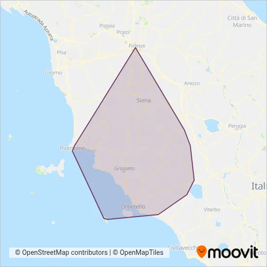 Grosseto, Siena and Provinces - Tuscan Bus Lines coverage area map