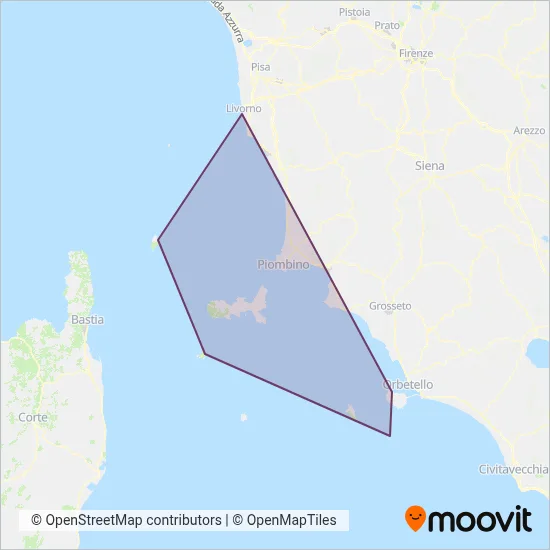 Area coperta dal servizio di Toremar