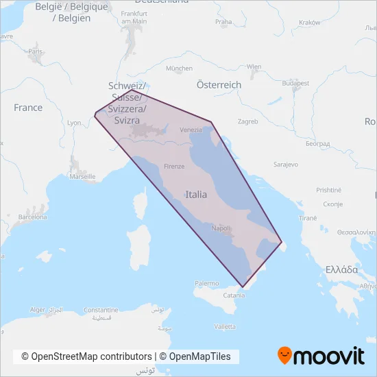 Area coperta dal servizio di Trenitalia (Treno)