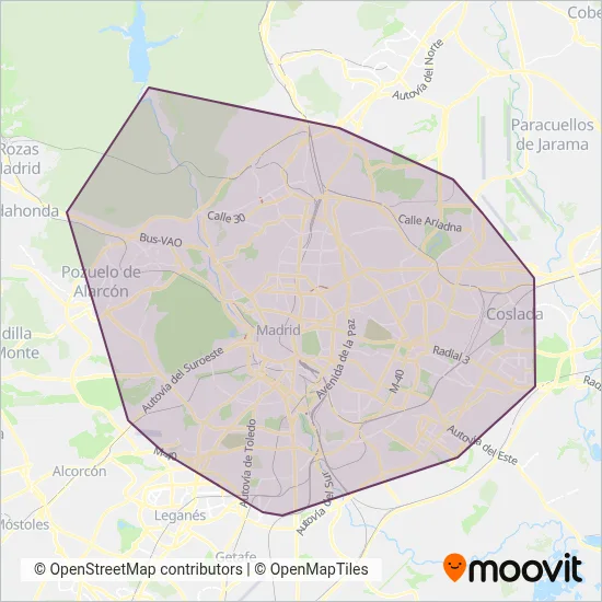 Mapa del área de cobertura de EMT