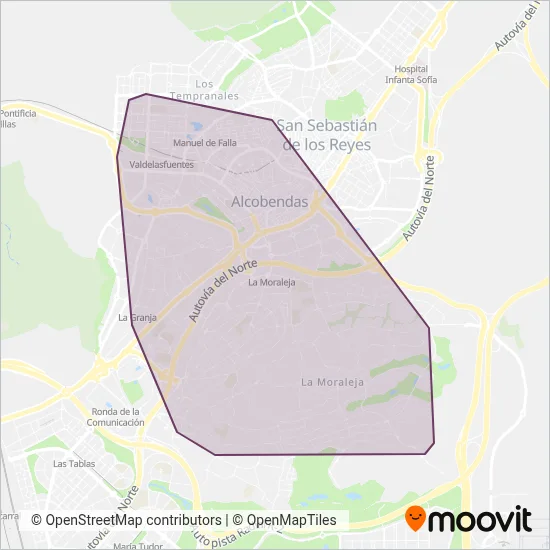 Mapa del área de cobertura de Urbanos de Alcobendas