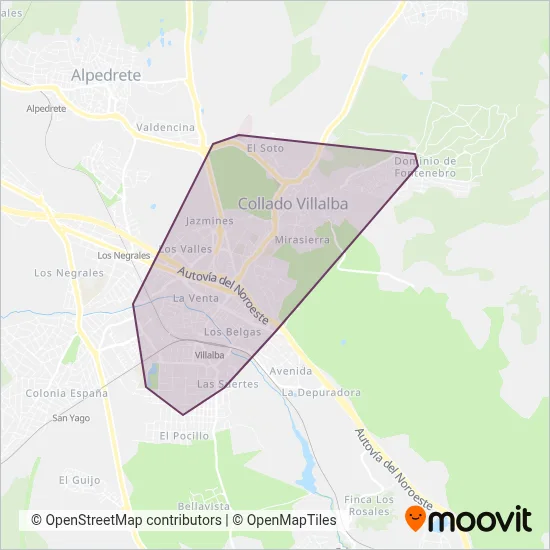 Mapa del área de cobertura de Urbanos de Collado Villalba