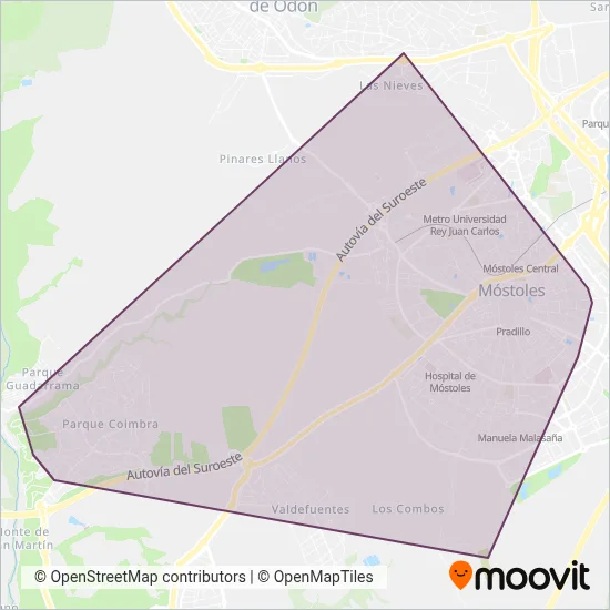 Mapa del área de cobertura de Urbanos de Móstoles