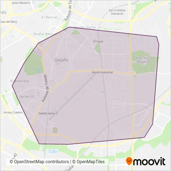 Mapa del área de cobertura de Urbanos de Getafe