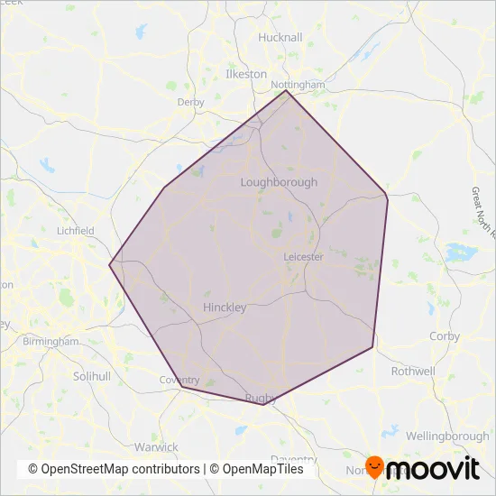 Arriva Midlands coverage area map