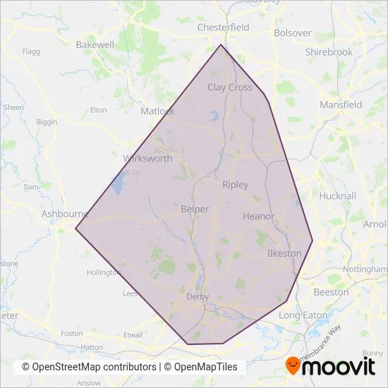 Notts and Derby coverage area map
