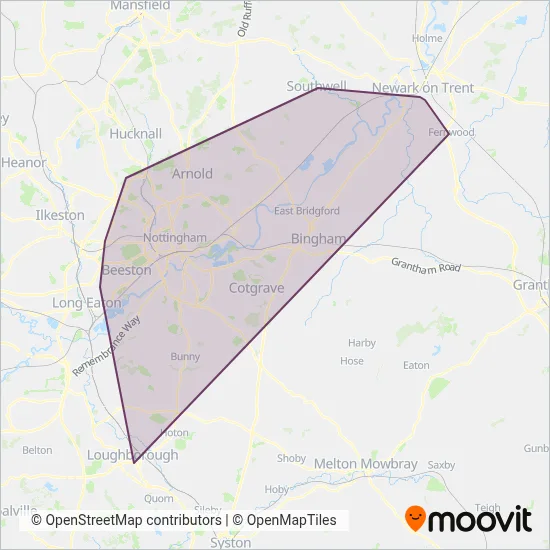 Nottingham City Transport coverage area map