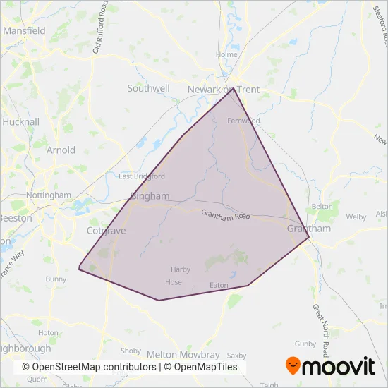 Sharpes of Nottingham coverage area map