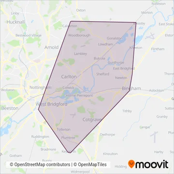 Nottingham Minibus coverage area map