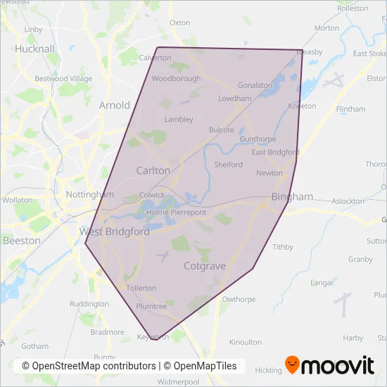 Nottingham Minibus coverage area map