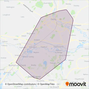 Arriva Derby coverage area map