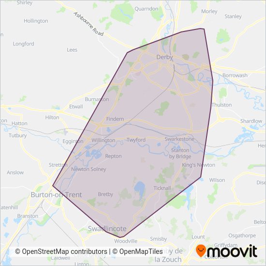 Arriva Derby coverage area map