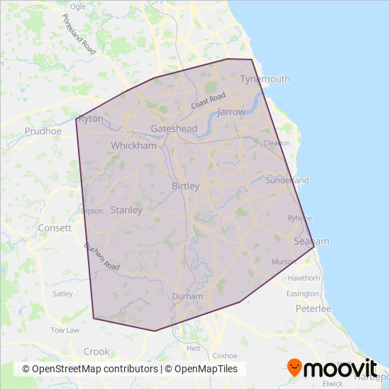 Gateshead Central Taxis coverage area map