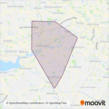 Warrington's Own Buses coverage area map