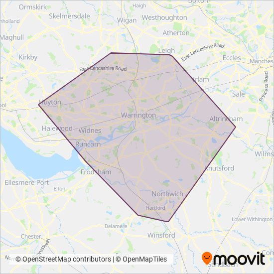 Warrington's Own Buses coverage area map