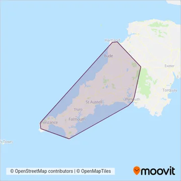 Go Cornwall Bus coverage area map