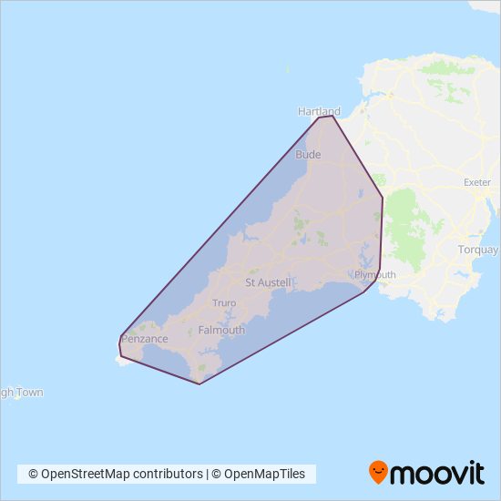 Go Cornwall Bus coverage area map