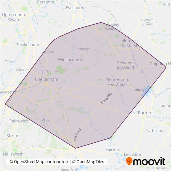 Pulhams Coaches coverage area map