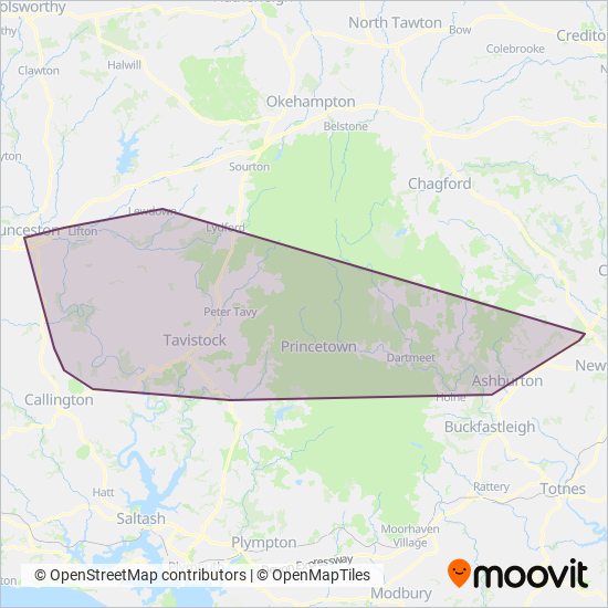 Tavistock Community Transport coverage area map
