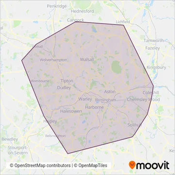 National Express West Midlands coverage area map