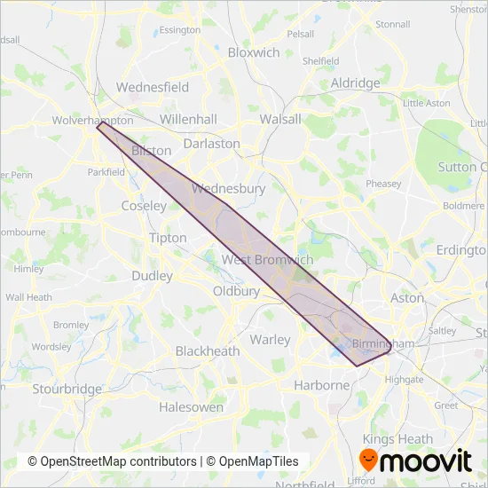 West Midlands Metro coverage area map