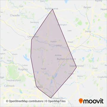 Diamond Bus East Midlands coverage area map