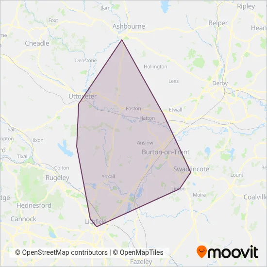 Diamond Bus East Midlands coverage area map