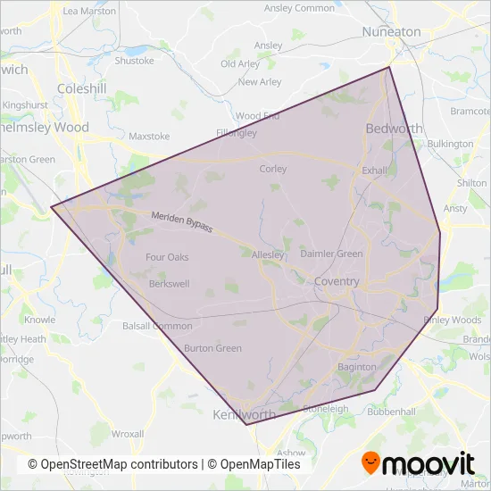National Express Coventry coverage area map