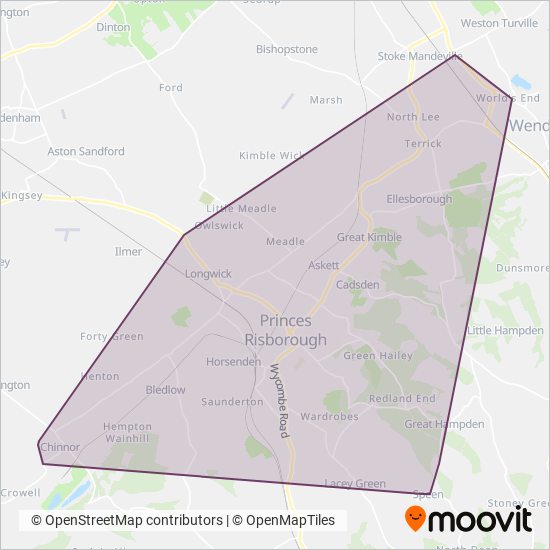 Risborough Area Community Bus coverage area map