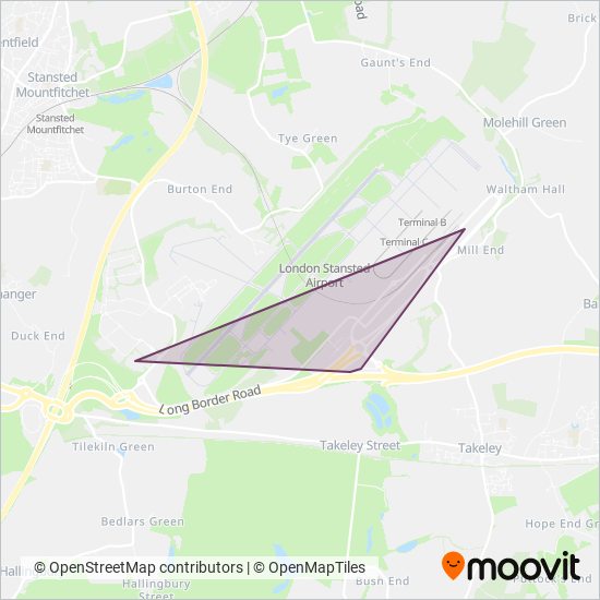 Stansted Airport Hotel Shuttle coverage area map