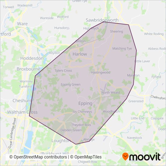 Epping Forest Community Transport coverage area map