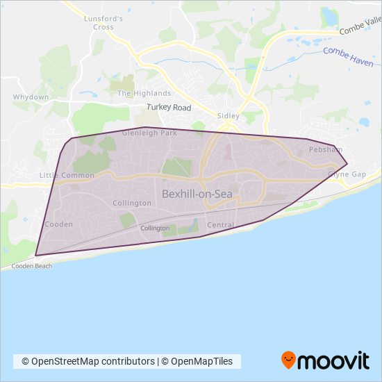 Bexhill Community Bus coverage area map