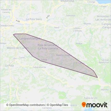 Mapa del área de cobertura de Transportes Zapico