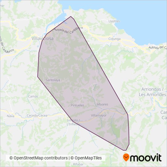 Cobertura del mapa de Autocares Cabranes SL