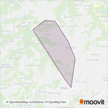 Mapa del área de cobertura de Autobuses de Tineo