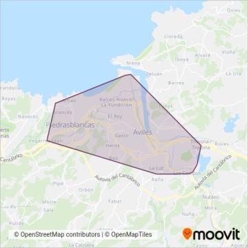 Mapa del área de cobertura de Compañía del Tranvía Eléctrico de Avilés
